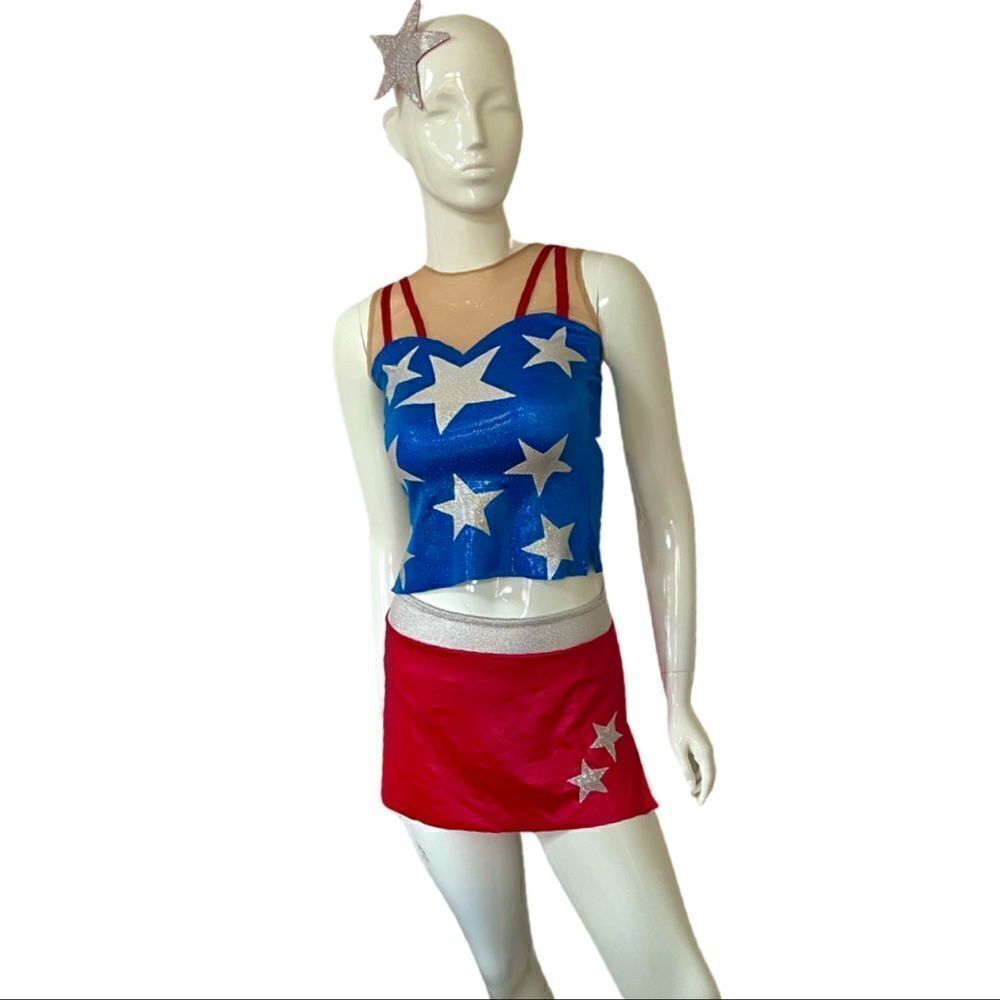 Vintage 90s Captain America Wonder Woman Patriotic Sparkly Competition Costume